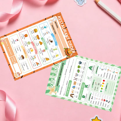 Pretend Play Notepads 6 Pack Playtime Pads Pretend Notebooks Imaginative Restaurant Doctor Police Vet Dentist Role Play Game Notepads for Boys & Girls