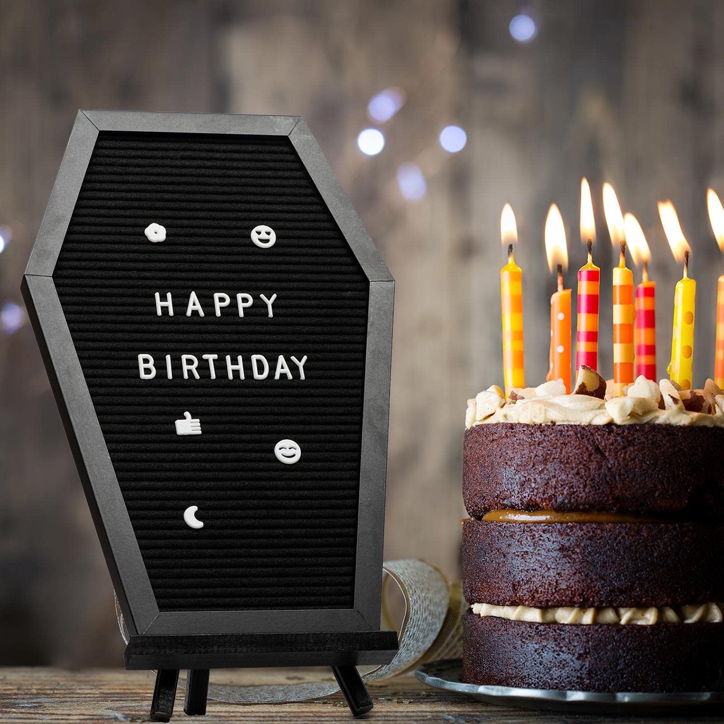 YCCYYCCY Coffin Felt Letter Board, Gothic Decor Bulletin Board for Table Top or Wall, Coffin Message Board with Pins, Gothic Decor for Home, Office, Bistro and School(Letter)