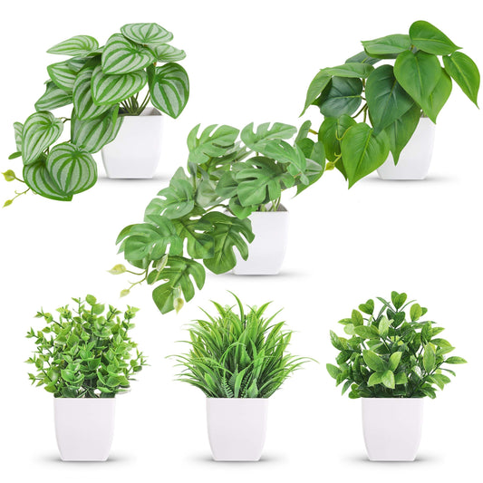 Der Rose 6 Pack Fake Plants Small Artificial Plants for Home Office Desk Accessories Bathroom Aesthetic Farmhouse Room Decor Indoor