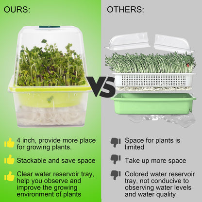 6 Pcs Microgreen Growing Tray with Lid, Sprouting Tray with Humidity Dome, Reusable BPA Free Seed Sprouter Kit for Growing Broccoli, Bean Sprouts, Cat Grass, Wheat Grass & More- Clear Base
