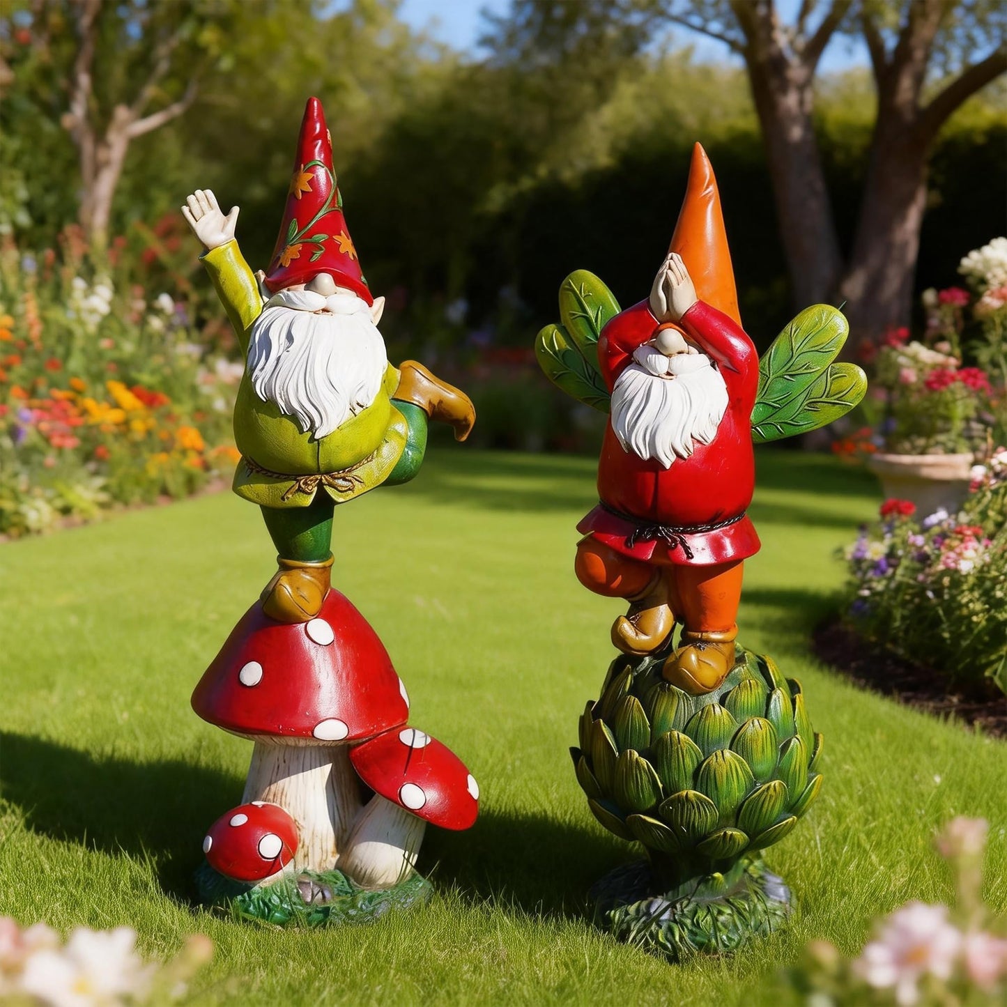 TZSSP Garden Gnome Statue - 12.2 Inch Outdoor Yoga Elf Dwarf with Wings, Hand-Painted Resin Meditation Decor, Weatherproof for Lawn Patio Garden, Unique Gift for Gardening Lovers