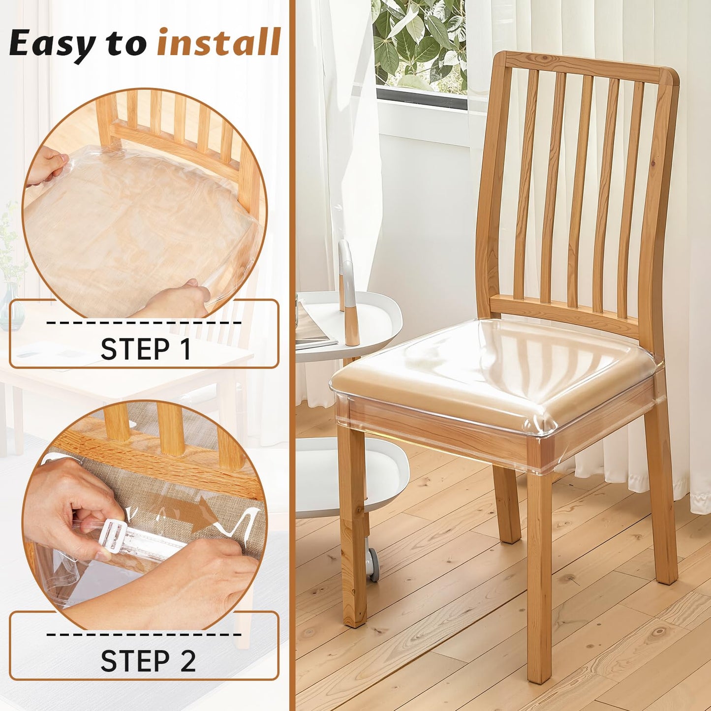 Zipcase [4 Pack Stain, Water and Kitty Scratch Resistant Dinning Chair Covers/slipcovers Chair Protector Waterproof PVC 19x17 inches Bigger Size with Adjustable Belt Strap for Most Chair, Set of 4