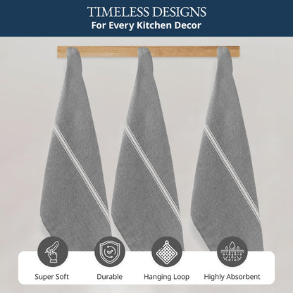 Kitchen Towel Set - 100% Cotton Kitchen Towels, Reusable Dish Cloths, Grey Dish Towels for Kitchen, Soft Absorbent Tea Towels, Durable Kitchen Hand Towels, 14” x 25” Kitchen Dish Towels - 6 Pack