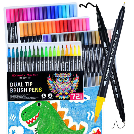 72 Colors Dual Markers Brush Pens for Adult Coloring,0.4MM Fine Point Art Marker, Double Tip Watercolor Brush Pens Coloring Marker for Hand Lettering, Drawing,Painting