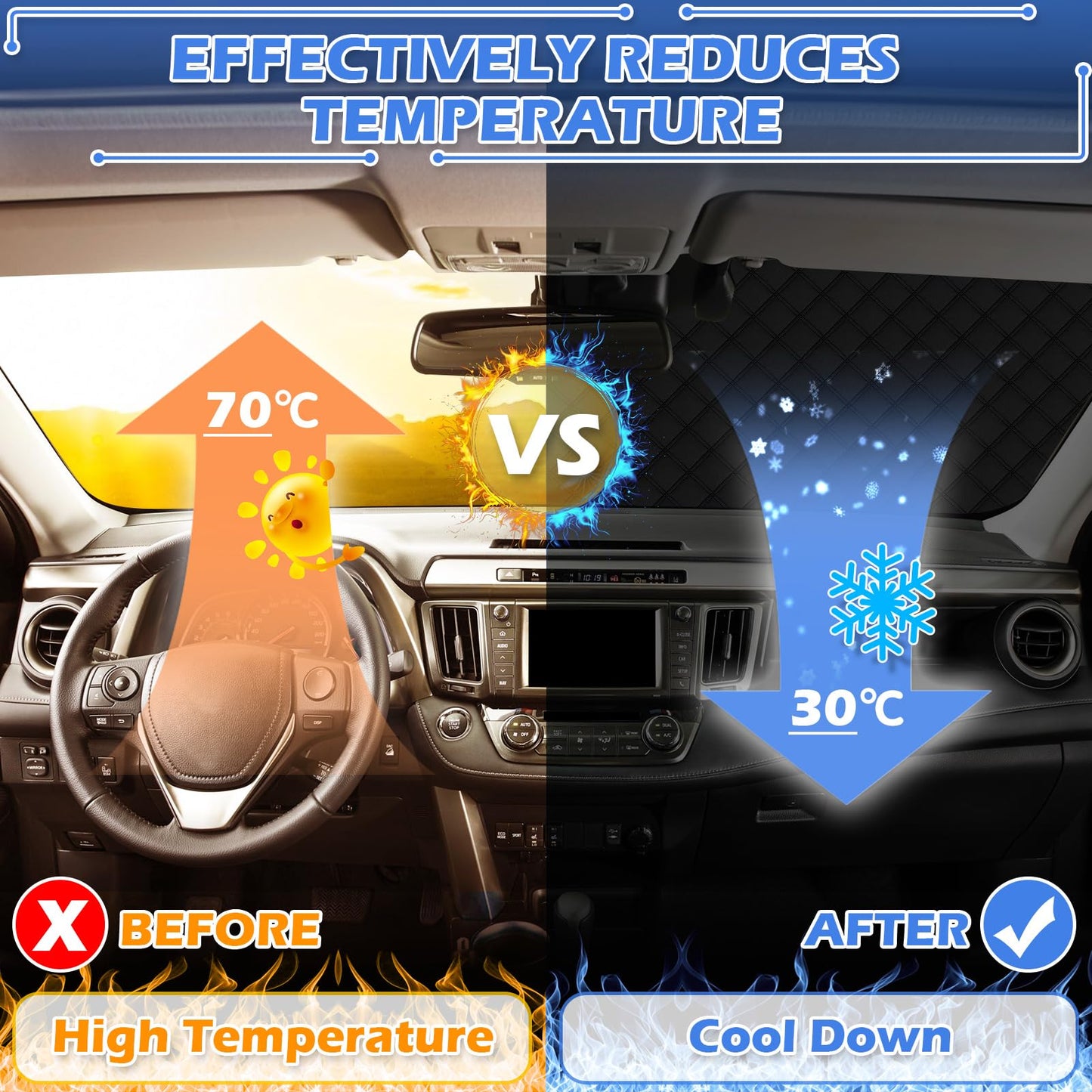Tevlaphee Windshield Cover for Ice and Snow, Windshield Snow Cover, Magnetic, Car Windshield Snow Cover, Against Snow, Ice, Frost, Dust, Sun, Fits Most Cars Trucks Vans Suvs, 197 * 128cm (Silver-2)