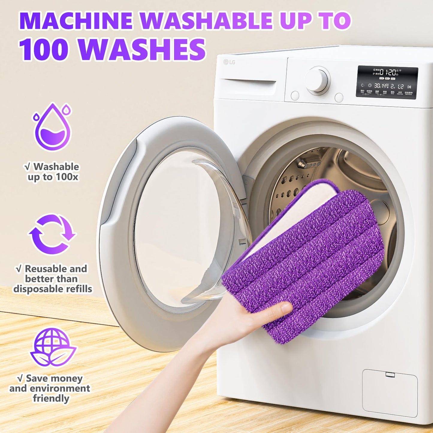 Reusable Pads Refills for Swiffer PowerMop - Microfiber Mop Replacement Pads for 13''-15'' Spray Mop - Machine Washable Wet Dry Mopping for Hardwood Laminate Tile Wood Vinyl Marble Home Kitchen