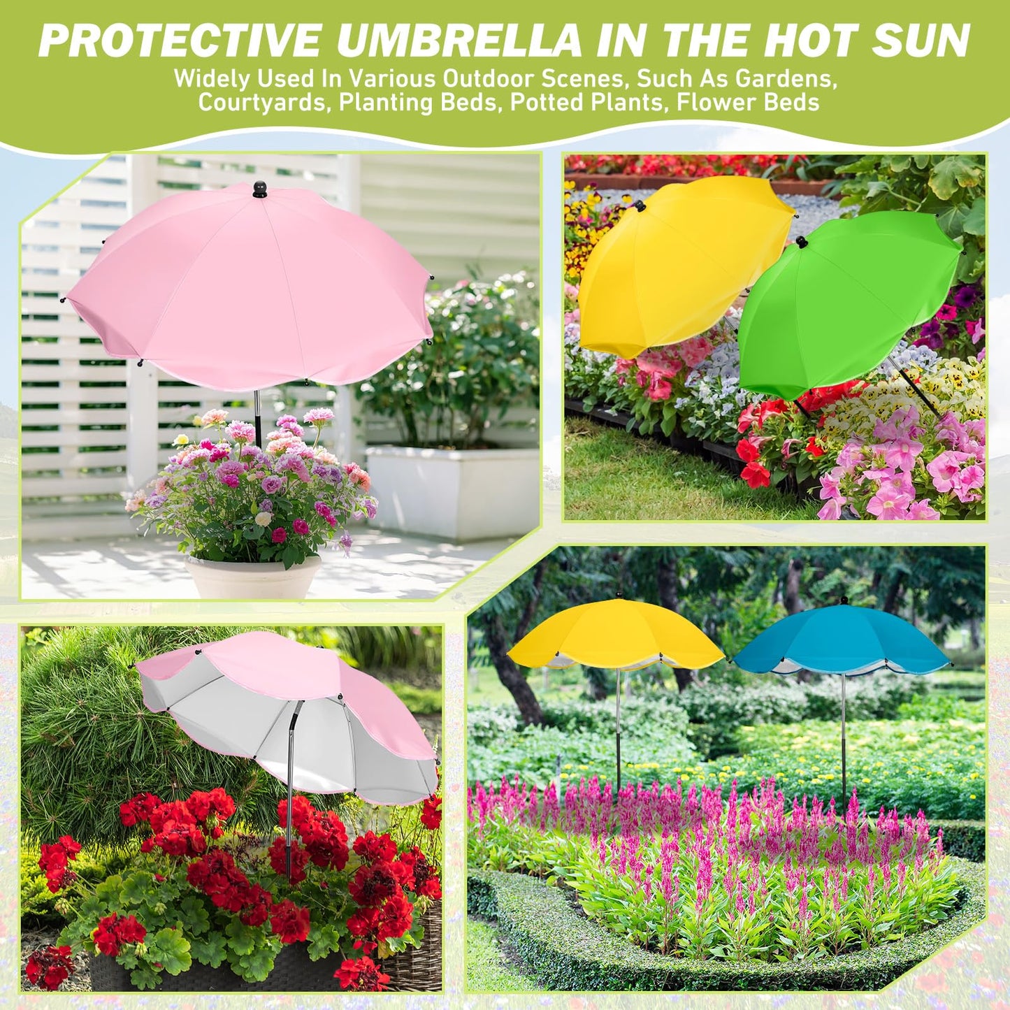 WYRJXYB 4 Pack Plant Umbrellas for Outdoor Plants,26" Larger Garden Umbrella Sun Shade for Garden Beds Potted Plants-Upgraded 43.3" Higher Adjustable Angle Plant Shade Cover Umbrellas for Flowers