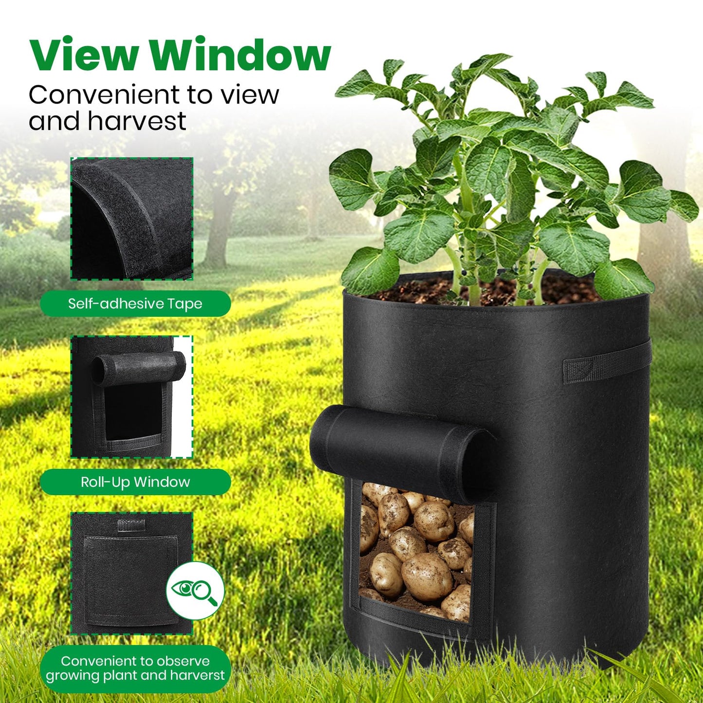 6 Pack Grow Bags, 10 Gallon Potato Growing Bags Breathable Fabric Vegetable Planter Bag with Flap and Handles Large Garden Pots Potato Growing Containers for Vegetables, Fruits and More, Black
