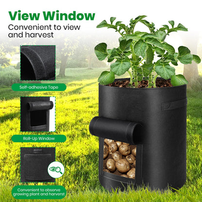 6 Pack Grow Bags, 10 Gallon Potato Growing Bags Breathable Fabric Vegetable Planter Bag with Flap and Handles Large Garden Pots Potato Growing Containers for Vegetables, Fruits and More, Black
