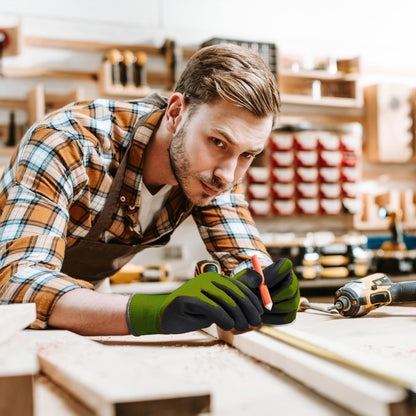 COOLJOB Gardening Gloves for Men, 6 Pairs Breathable Rubber Coated Garden Gloves, Work Gloves for Men, Men’s Large Size Fits Most, Black & Green (Half Dozen L)