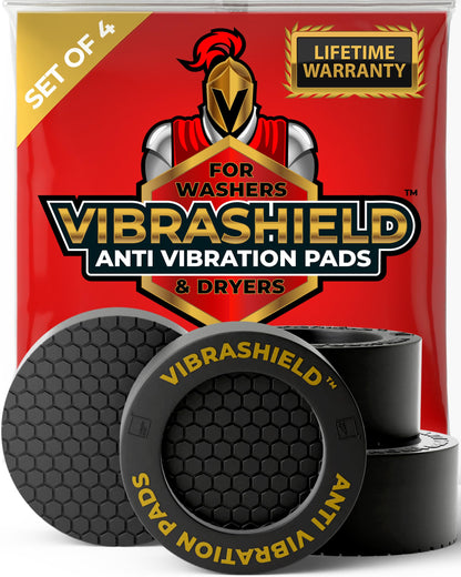 Anti Vibration Pads for Washing Machine w/HexaGrip - Stops Washer Dryer Noise Moving Shaking Walking Skidding - Appliance Anti Vibration Washing Machine Support Feet Stabilizer Mat - VIBRASHIELD 4 PK