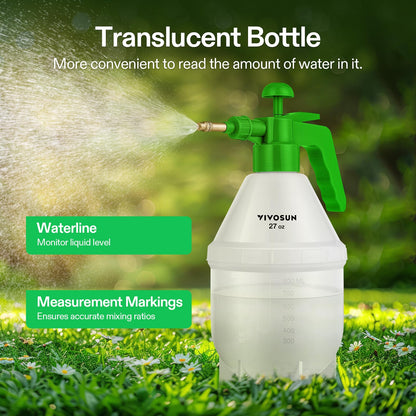VIVOSUN 0.2 Gallon Handheld Garden Pump Sprayer, 27 oz Gallon Lawn & Garden Pressure Water Spray Bottle with Adjustable Brass Nozzle, for Plants and Other Cleaning Solutions (0.8L Green)