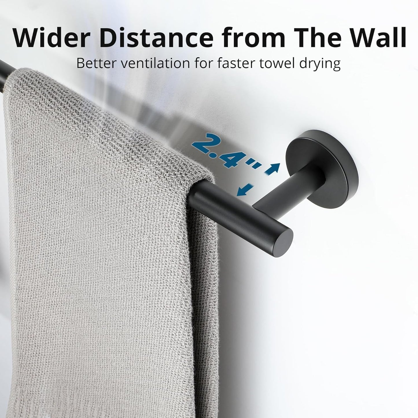 SAYAYO Bathroom Towel Rack Black Towel Bar 24 Inch Wall Mounted, SUS304 Stainless Steel Towel Holder for Kitchen (21 Inch Hanging Length)