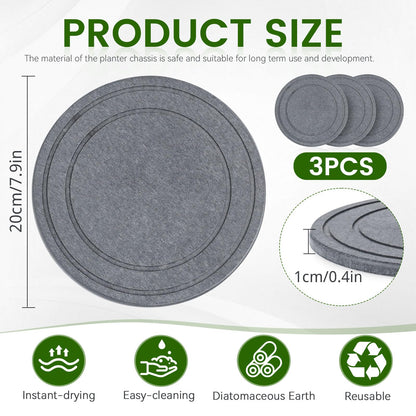 3 PCS Diatomite Plant Saucers for Indoors, Instant Dry Pot Saucers for Plants Coasters, Diatomaceous Earth Planter Tray, Dark Gray Flower Pot Tray (Round 8")