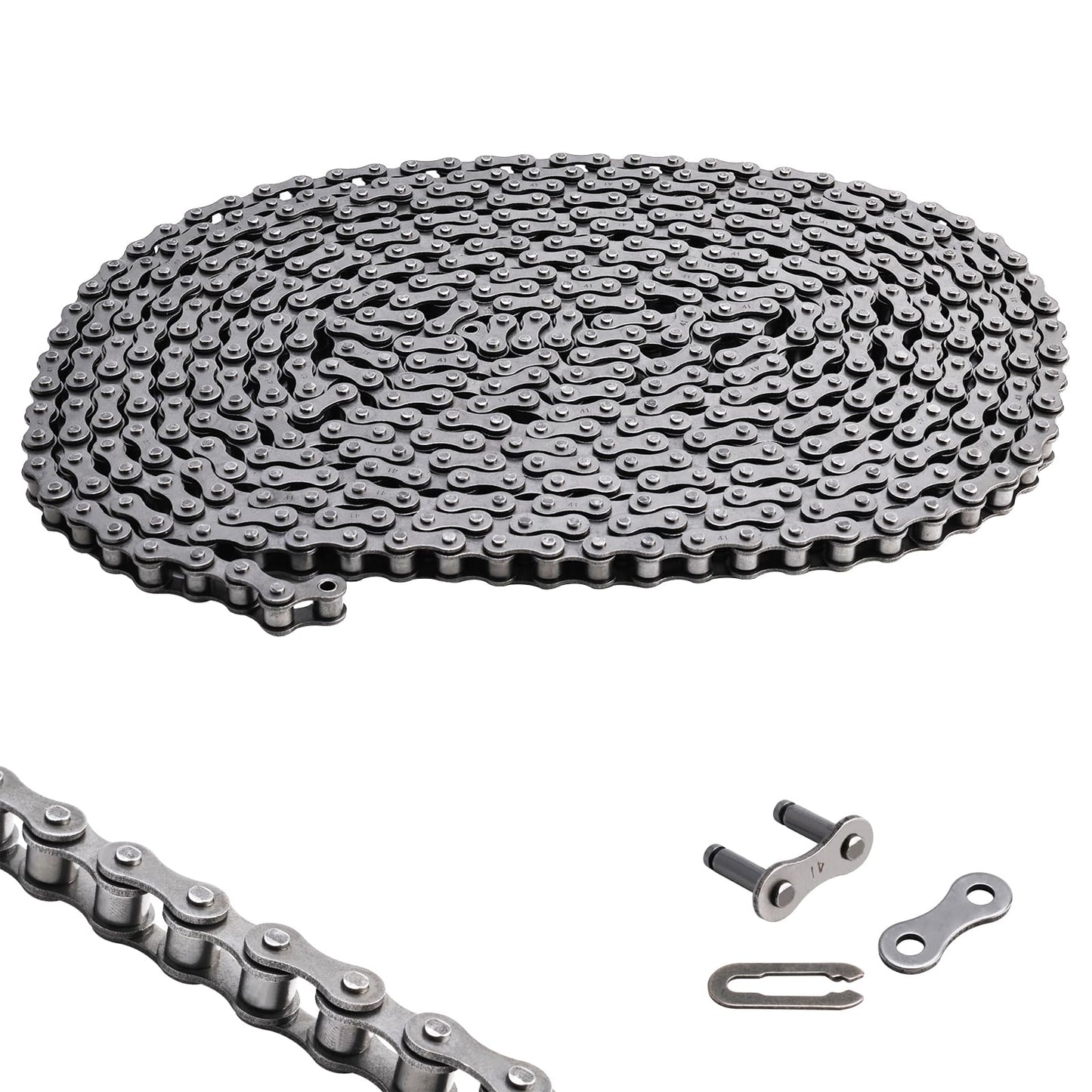 Patioer #41 Roller Chain 10 Feet for Electric Gate Openers with 2 Connecting Links, Carbon Steel Chains for Automatic Sliding Gate Opener Operator Garage Hanger Door Go Karts ATVs Dirt Bikes
