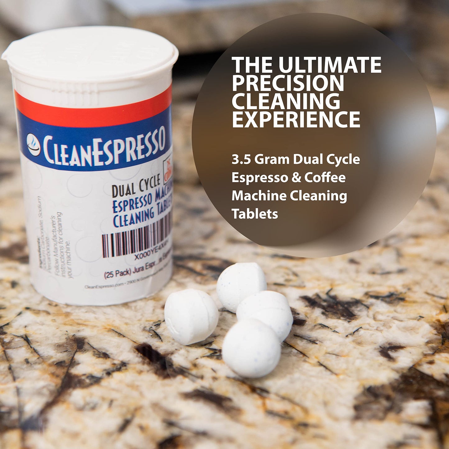 CleanEspresso - 3.5 g Dual Cycle Espresso Machine Cleaning Tablets for Jura Espresso Machines - 25 Jura Cleaning Tablets - Coffee Maker Accessories