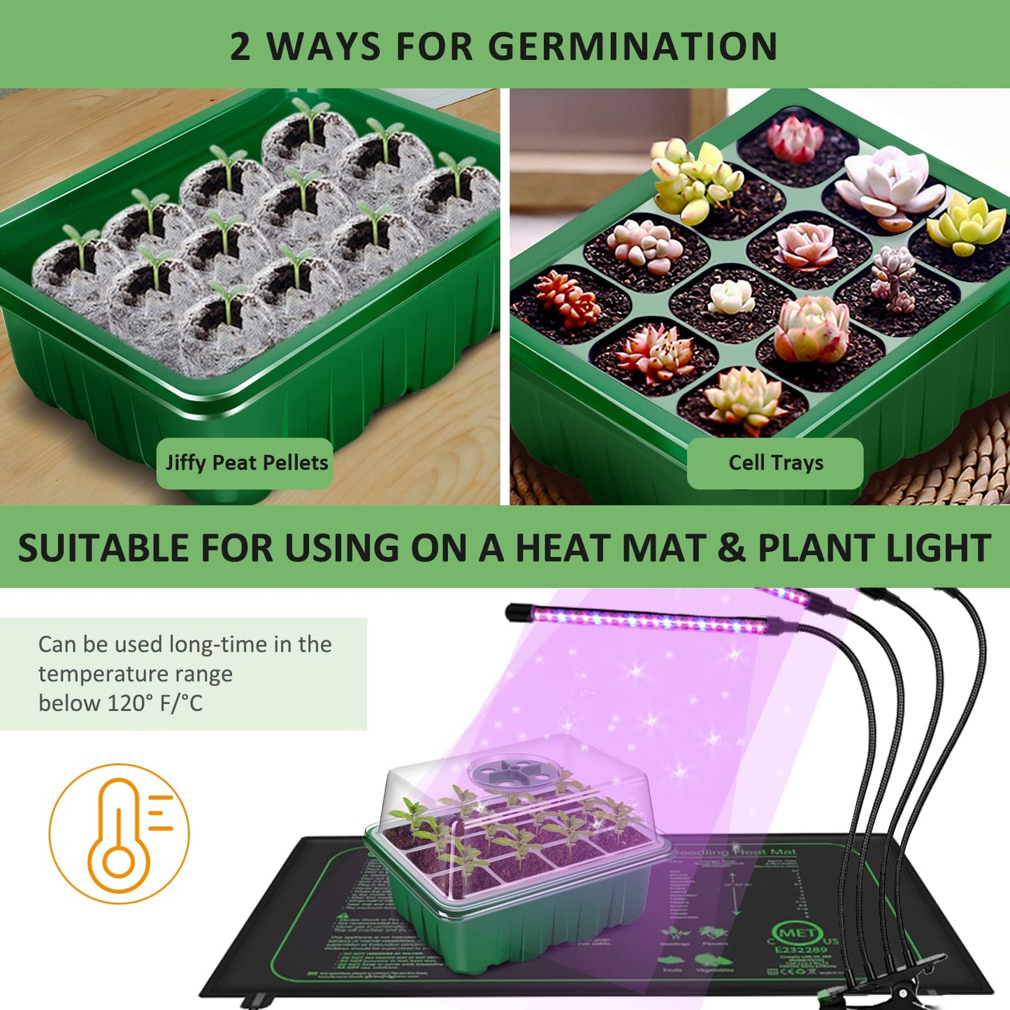 YAUNGEL Seed Starter Trays, 10 Pack 120 Cells Thicken Seed Starting Tray Kit with Humidity Dome/Clear Lids Durable Growing Seedling Trays for Greenhouse & Gardens