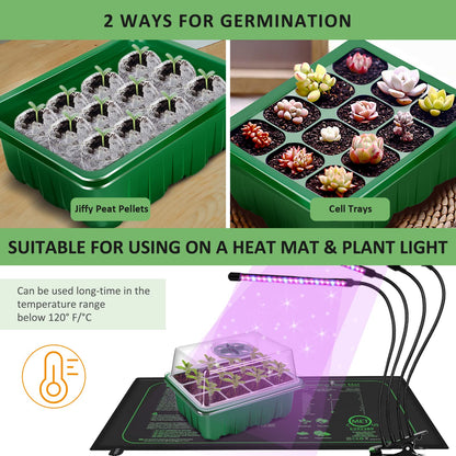 YAUNGEL Seed Starter Trays, 10 Pack 120 Cells Thicken Seed Starting Tray Kit with Humidity Dome/Clear Lids Durable Growing Seedling Trays for Greenhouse & Gardens