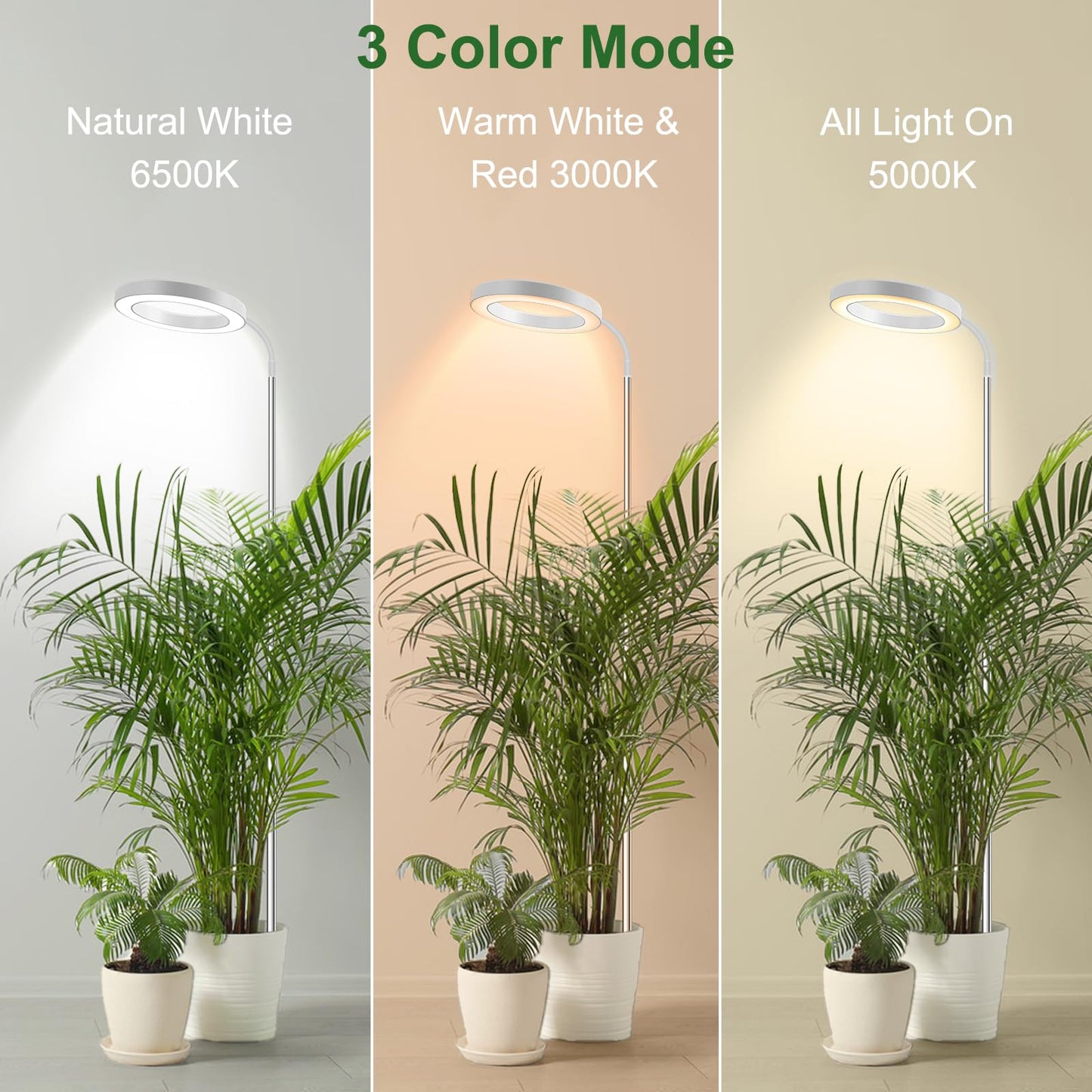 Wolezek Plant Light for Indoor Plants, 80 LEDs 6500K Full Spectrum Grow Light, 65in Large Grow Light, 3 Colors Grow Lamp with 360°Gooseneck, 6/12/16H Timer, 5 Brightness, Height Adjustable, White