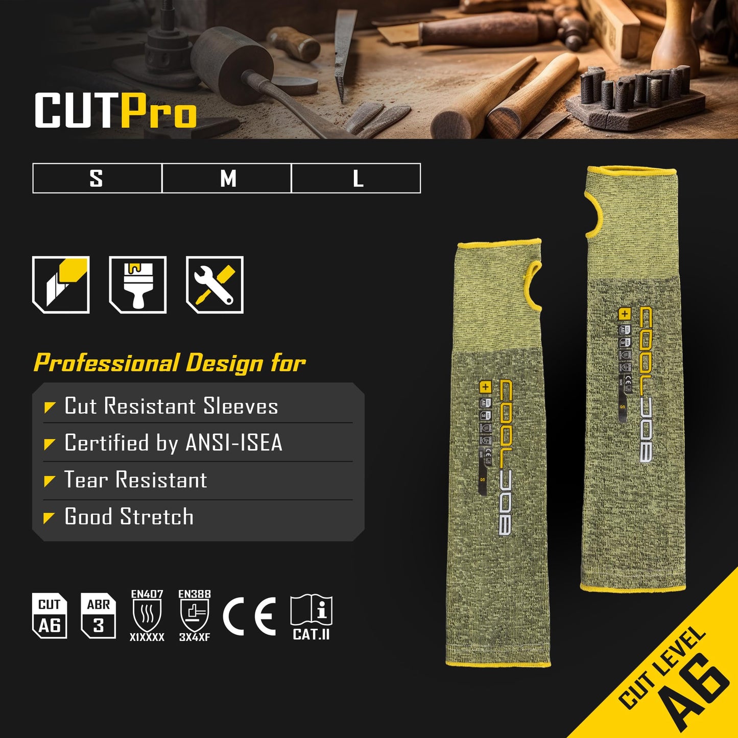 COOLJOB A6 Cut Resistant Sleeves for Gardening Pruning Fishing, 18” Arm Protection for Gardener Farmer, UPF 50+ Sun Protector Large Size