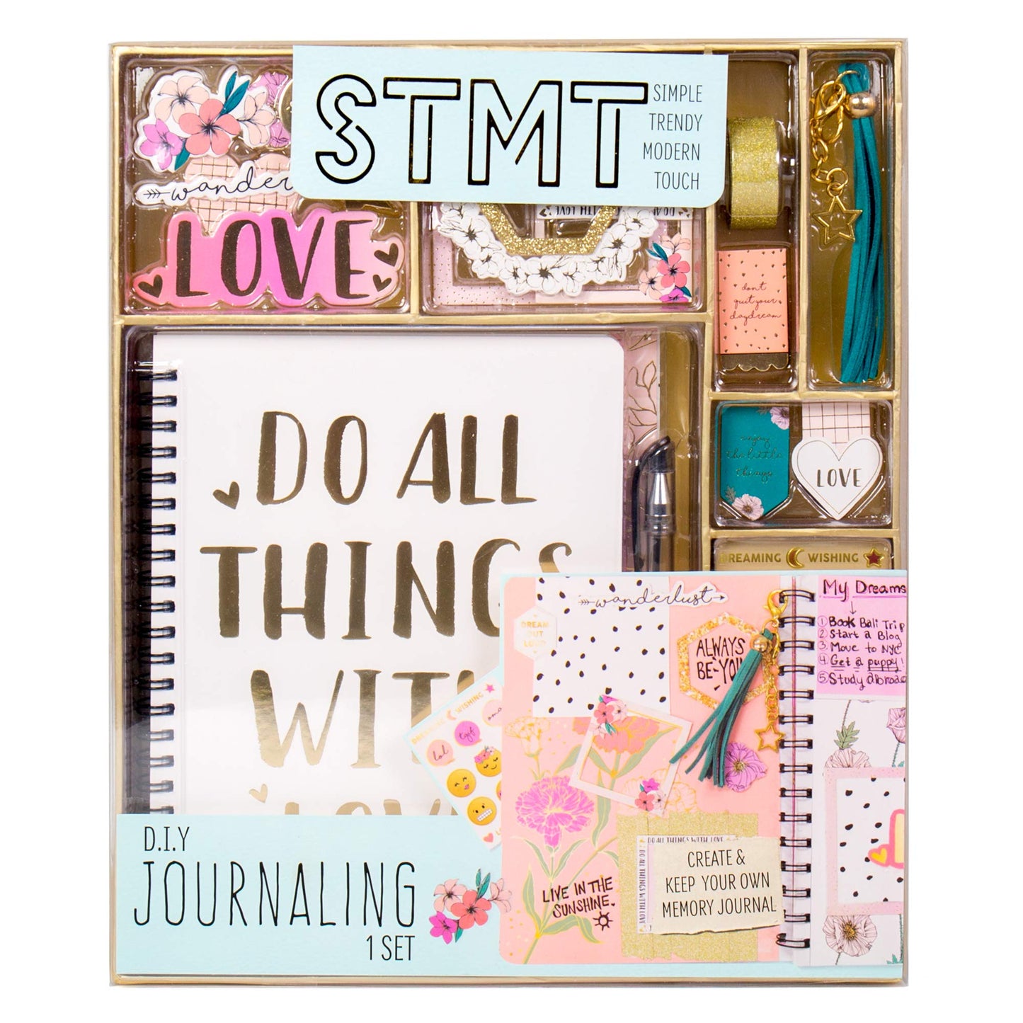 STMT 90824 DIY Journaling Set by Horizon Group USA, Personalize & Decorate Your Planner/Organizer/Diary with Stickers, Glitter Frames, Magnetic Bookmarks, Tassel Keychain & More. Pen Included