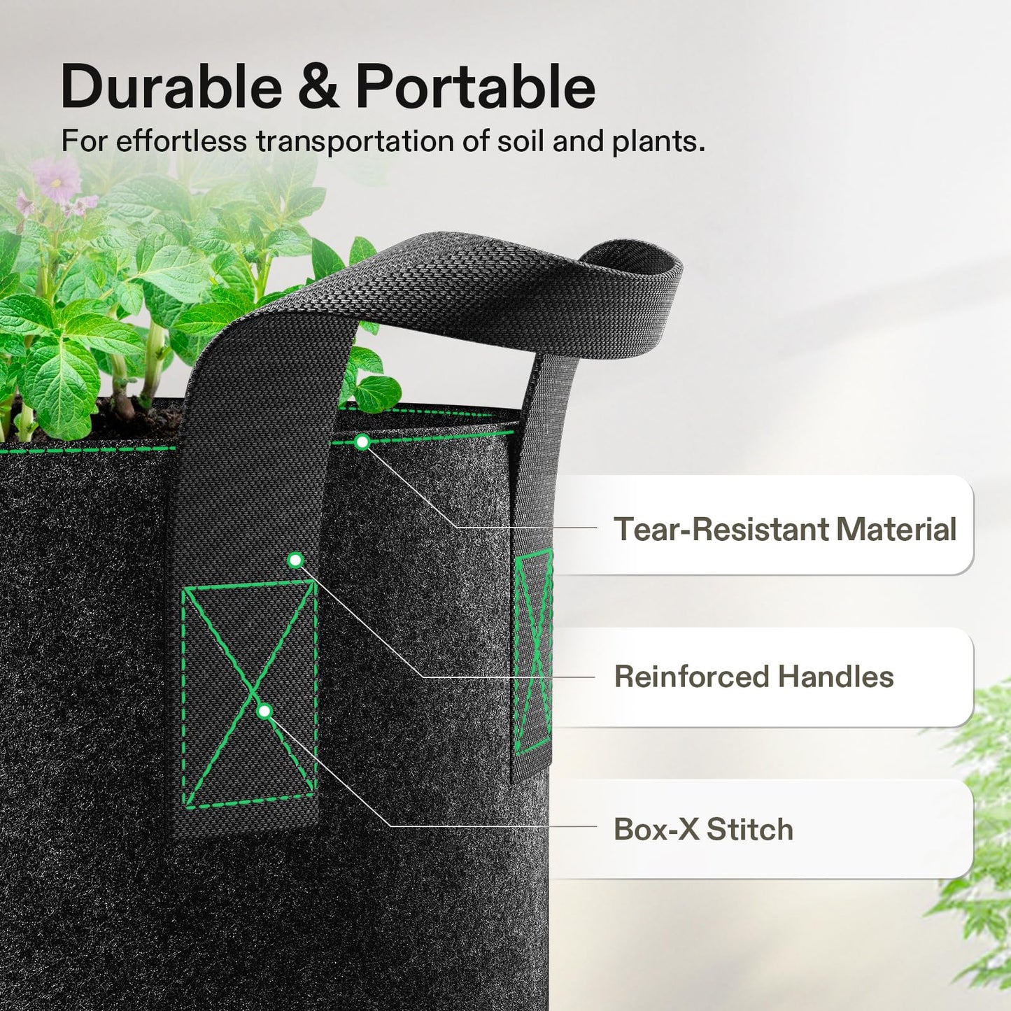 VIVOSUN 10-Pack 5 Gallon Grow Bags Heavy Duty 300G Thickened Nonwoven Plant Fabric Pots with Handles