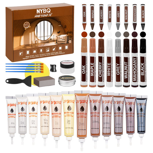 Wood Furniture Repair Kit - 41Pcs Wood Filler Touch Up Markers Pen,Hardwood Floor Scratch Repair for Vinyl Laminate Floor Repair Kit,Restore Any Cracks,Discoloration for Wooden Door, Flooring, Cabinet