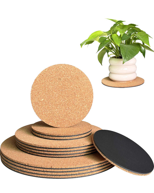 vensovo Cork Plant Coasters & Saucers 4/6/8 Inch– Absorbent Round Mats for Indoor Flower Pots, Planters, House Plants, Surface Protector for Table & Floor – 12 Pcs