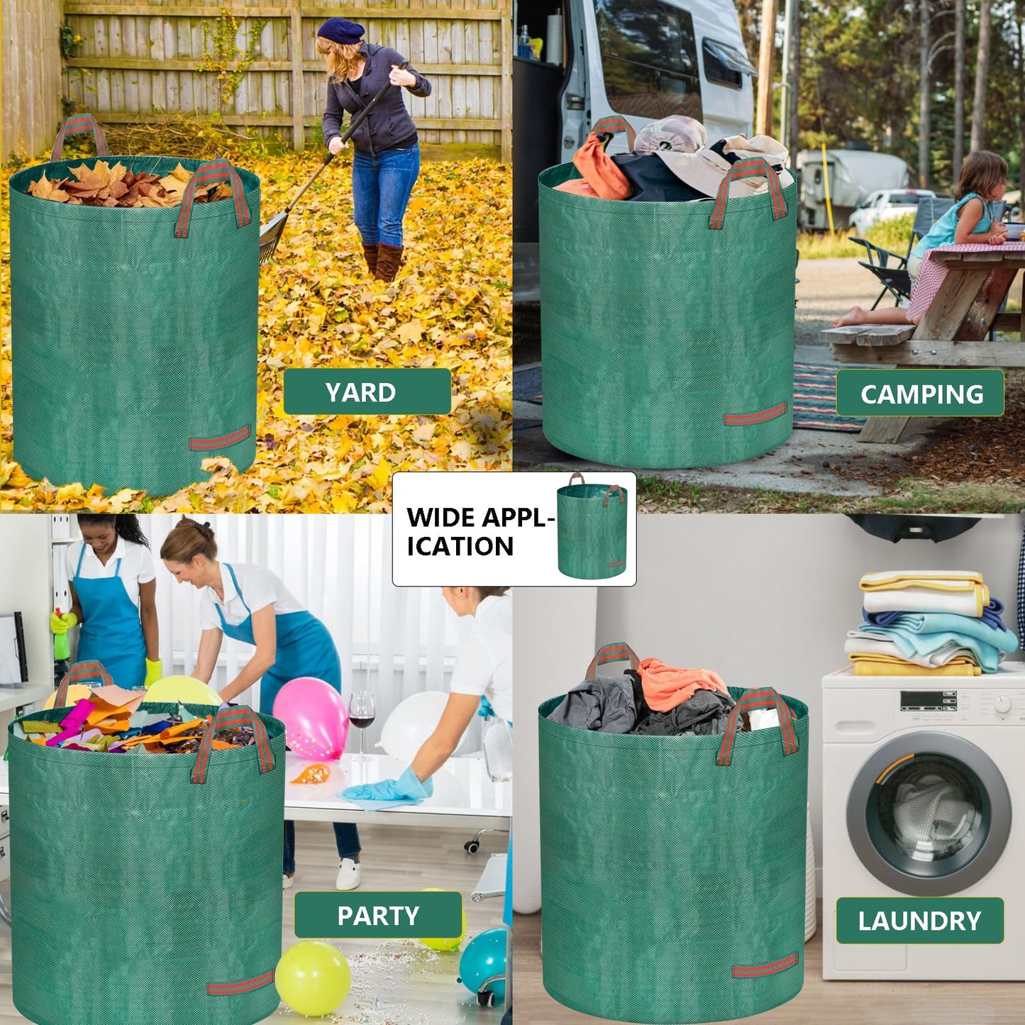 Doubleggs Reusable Yard Waste Bags, 72 Gallon Lawn and Leaf Bags 4 Pack with Reinforced Handles and Gardening Gloves, Heavy Duty Standable Garden Waste Bags for Leaves, Grass, Camping, Recycling