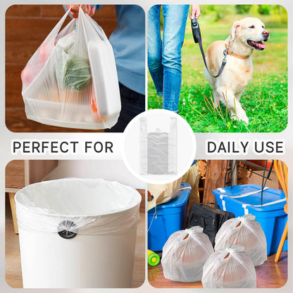 ZKKZOMA T Shirt Bags,17 Mic Thick White Plastic Bags with Handles Bulk,Shopping Bags for Supermarket Restaurant 12 X 20IN (White-300)
