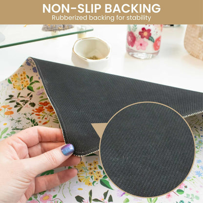 bloom daily planners Desk Pad Mat - XL Extended Mouse Pad with Rubber Base, Sewn Stitched Edges - Large Keyboard Mouse Mat for Work, Game, Office, Home (15.5" x 35”) - Floral Garden Party