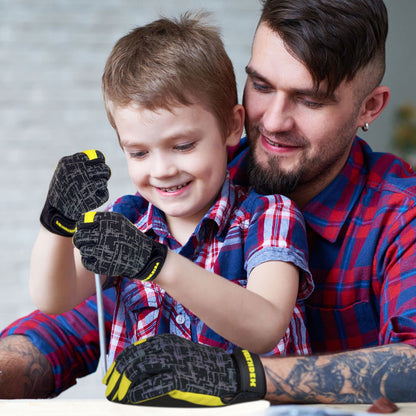 Kids Work Gloves With Genuine Leather Age 3-12 Garden Yard Gloves for Toddler Youth (Black,Large (Age 9-12))