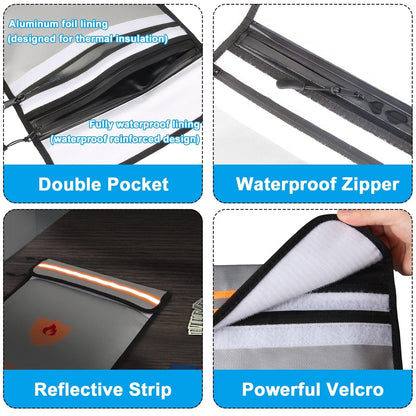 Upgraded Fireproof Document Bag (2200℉), Fireproof Money Bag for Cash with Zipper (aluminum Foil Lining), Waterproof Money Pouch for Valuables