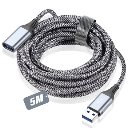 USB Extension Cable 15ft, Sweguard USB A Male to Female USB 3.0 Extension Cord Nylon Braided Supports High Speed 5Gbps Compatible with USB Keyboard,Flash Drive,Hard Drive,Printer and More (Grey)