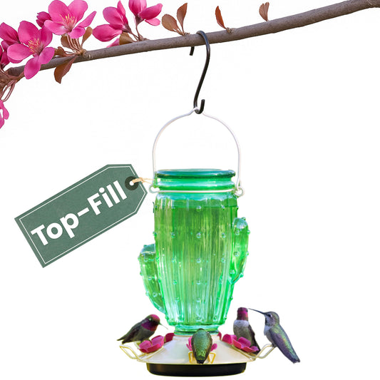 Perky-Pet 9111-1SR Cactus Top-Fill Glass Hummingbird 32 oz Bird Feeder, Green