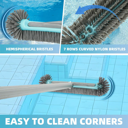 WXFANA Pool Brush Head for Walls, Tiles Floors - 17.5" Heavy Duty Round Scrub Brush with 7 Rows Premium Nylon Bristles & Reinforced Aluminum Back, EZ Clips Design (Blue Grey)
