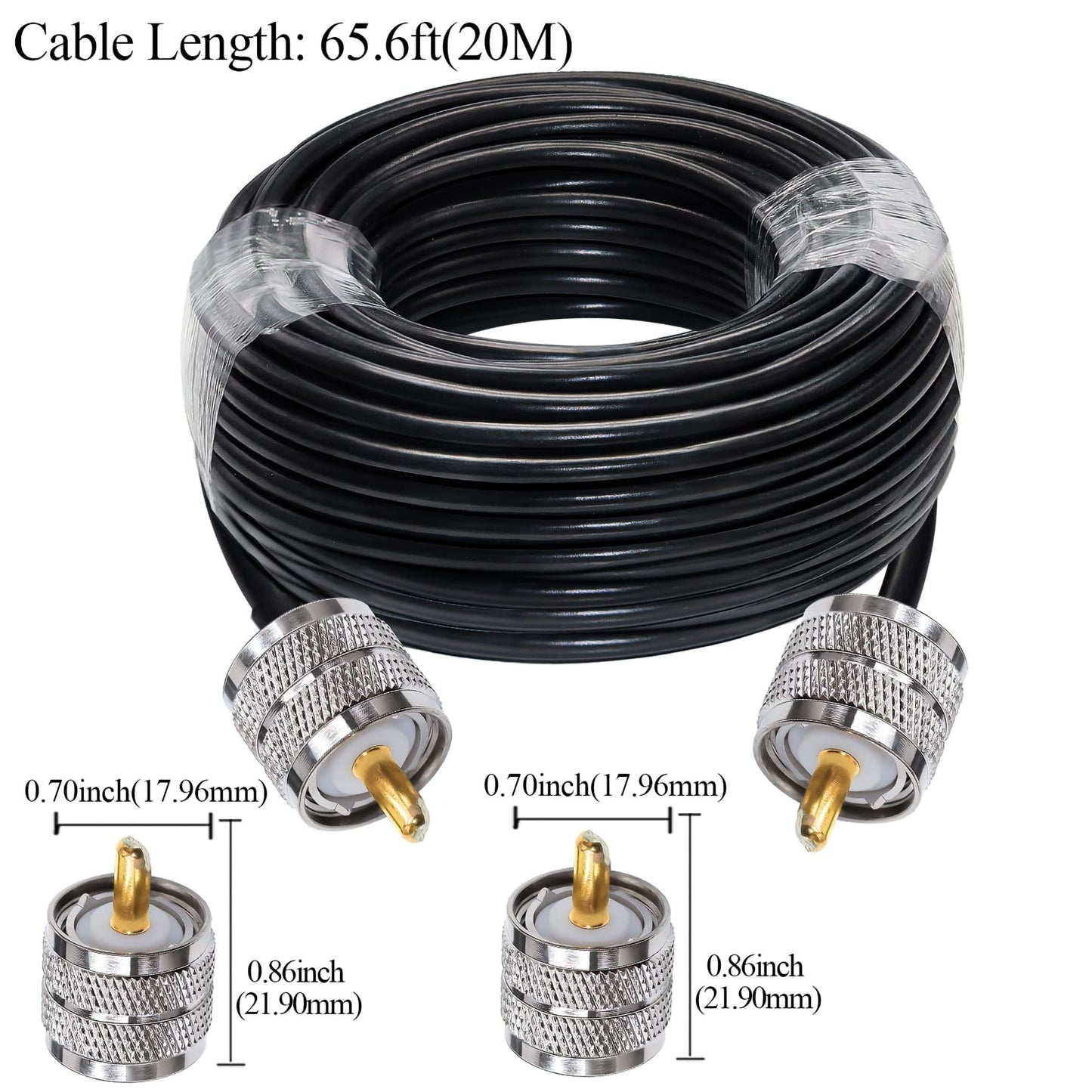 PL259 Cable RG58 CB Radio Cable PL259 Jumper 65.6ft (20M) SO239 UHF Male to Male Extension Low Loss RF Black Coaxial for Two Way RadioWireless LAN Devices