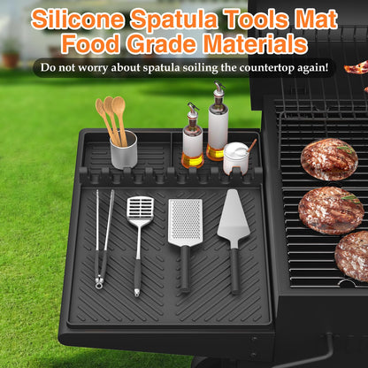 Silicone Griddle Tools Mat for Blackstone, Griddle Accessories Side Shelf Mat Grill Pad for Outdoor Grill Kitchen Counter Spatula Silicone Mat with Drip Pad Counter (Black (2Packs))