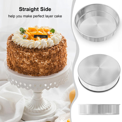 AWTBDP 8 Inch Round Cake Pans Set of 2, Nonstick Stainless Steel Baking Pans Set with 100 Parchment Papers, Durable Birthday Wedding Circle Layer Cake Pans, Cake Pans Sets for Baking, Dishwasher Safe