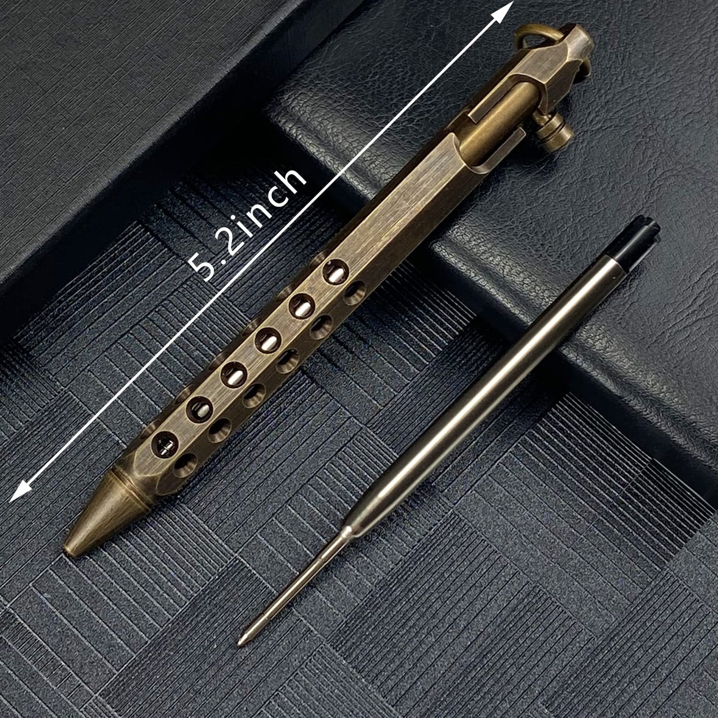 Bolt Action Pen, Solid Brass edc Pen Six-edge Pocket Pen Metal Tactical Pen with Refills and Clip YUEZUDPO Signature Pen for Business, Christmas, Birthday (Black)