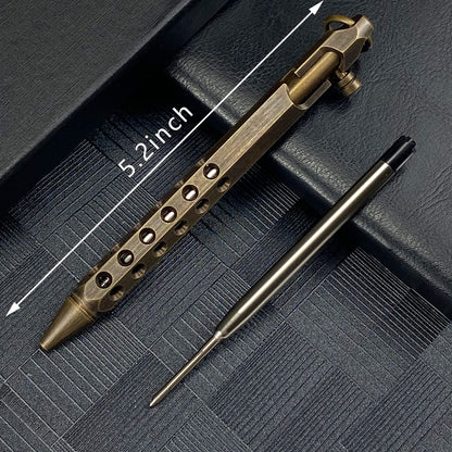 Bolt Action Pen, Solid Brass edc Pen Six-edge Pocket Pen Metal Tactical Pen with Refills and Clip YUEZUDPO Signature Pen for Business, Christmas, Birthday (Black)