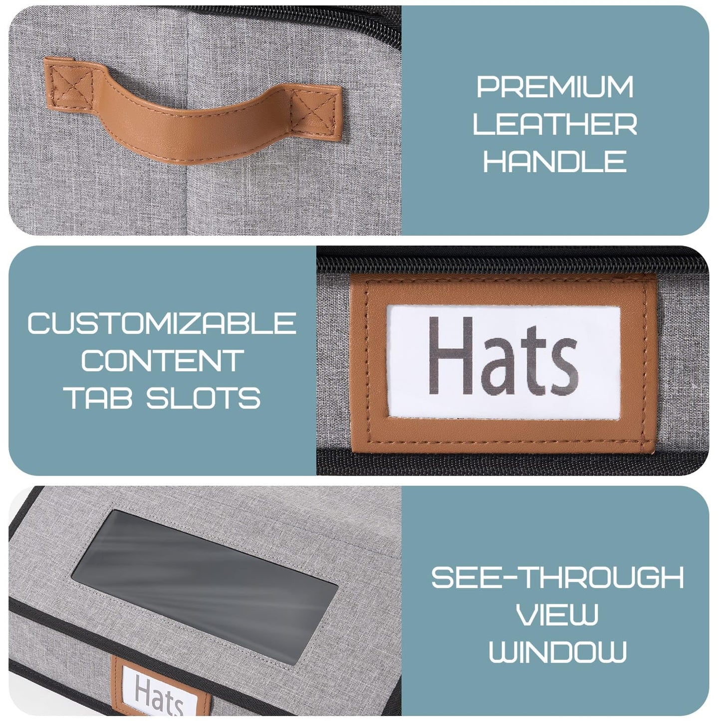 WERNNSAI Hat Storage Box for Men Women, Clear Window Hat Boxes Organizer Bag with Expanded Capacity, Holds up to 28 Hats Case with Lid for Baseball Caps Travel Closet, Grey
