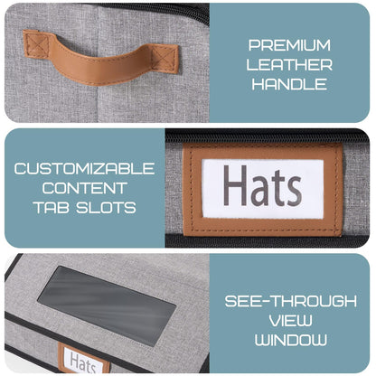 WERNNSAI Hat Storage Box for Men Women, Clear Window Hat Boxes Organizer Bag with Expanded Capacity, Holds up to 28 Hats Case with Lid for Baseball Caps Travel Closet, Grey