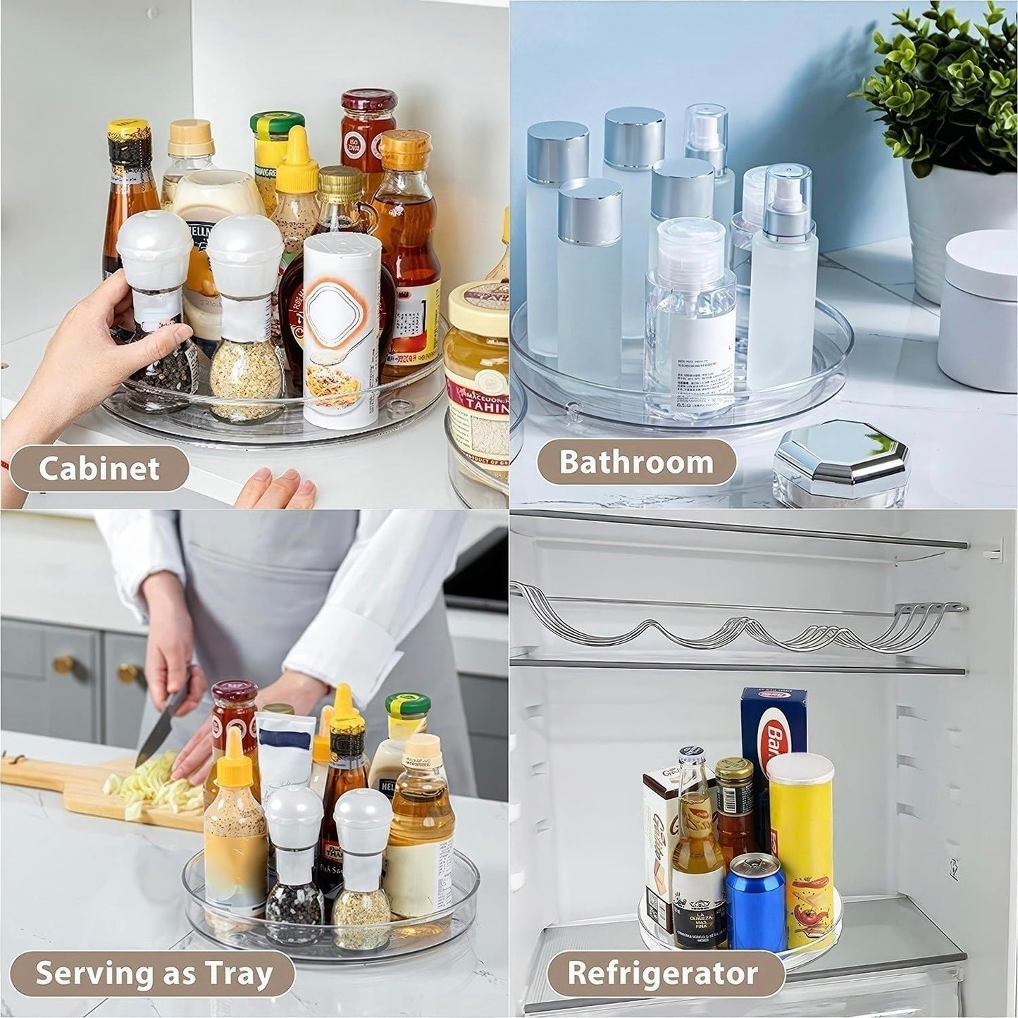 2 Pack Large Lazy Susan Rotating Turntable Organizer - for Kitchen/Bathroom, Pantry, Cabinet, Fridge, Countertop, Vanity - Clear Spinning Food Storage Container for Spices, Condiments, 10.6 Inches