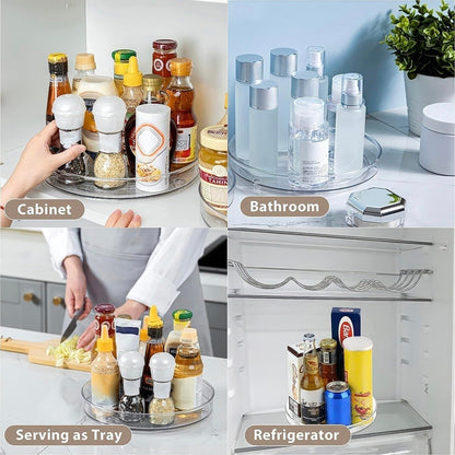 2 Pack Large Lazy Susan Rotating Turntable Organizer - for Kitchen/Bathroom, Pantry, Cabinet, Fridge, Countertop, Vanity - Clear Spinning Food Storage Container for Spices, Condiments, 10.6 Inches