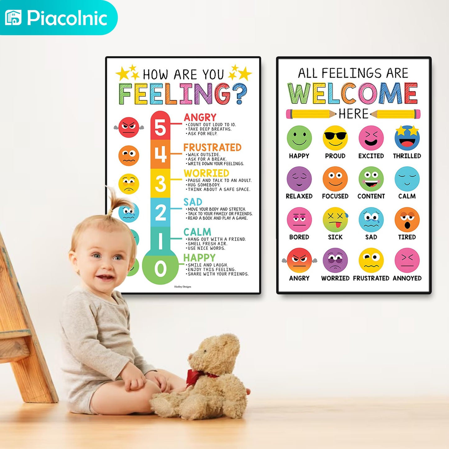 4Pcs Feelings Chart Classroom Posters, 11X17inch Calm Down Corner Wall Art, Inspirational Classroom Posters for Bulletin Board Classroom Décor School Preschool Mental Health Therapy Office