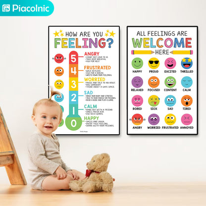 4Pcs Feelings Chart Classroom Posters, 11X17inch Calm Down Corner Wall Art, Inspirational Classroom Posters for Bulletin Board Classroom Décor School Preschool Mental Health Therapy Office