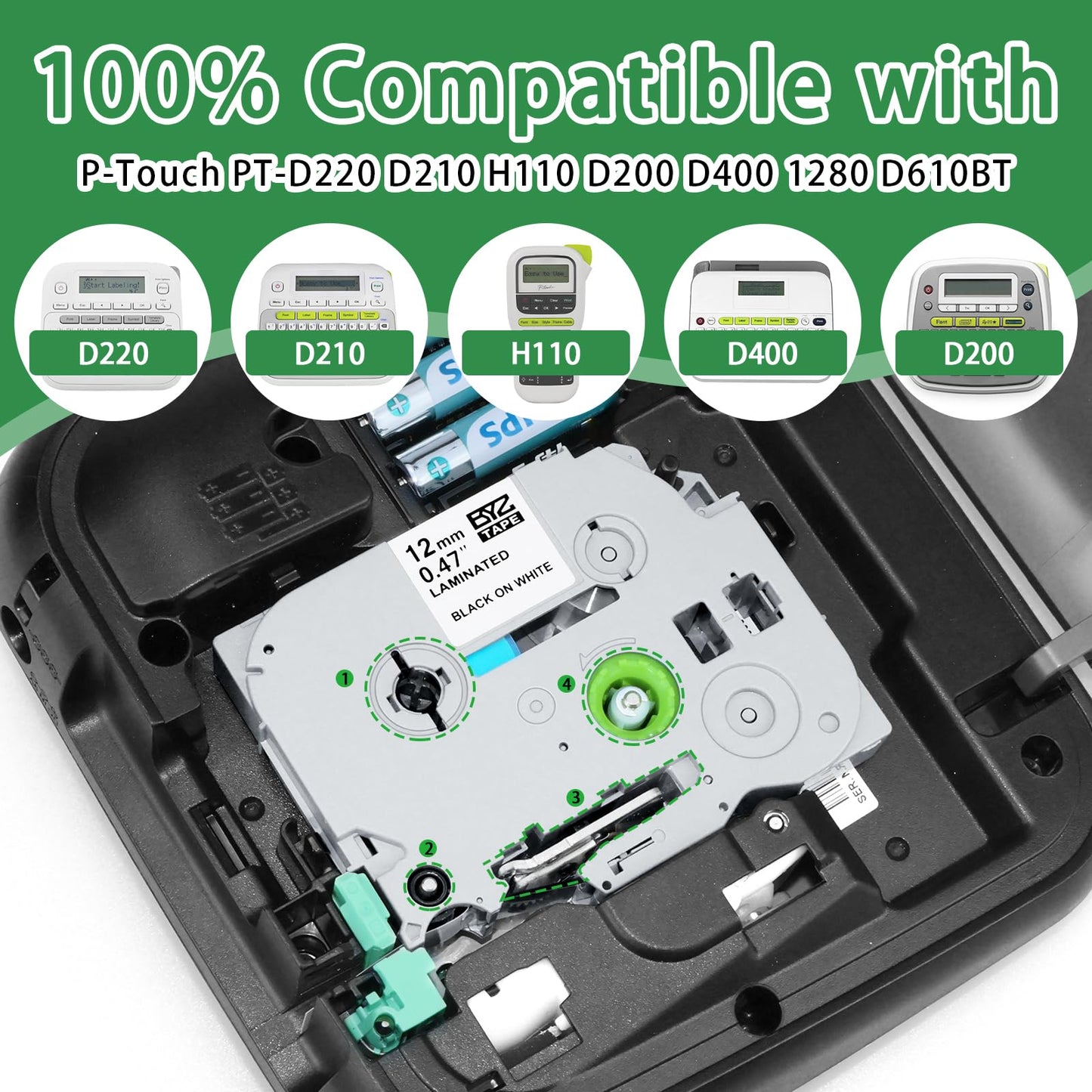 Compatible with Brother Label Maker Tape P Touch TZe-231 TZe TZTape Laminated White 12mm 0.47" Label Tape Replacement for Brother P-Touch PT-H110 PT-D210 PT-D600 PT-D400AD PT-1290 5 Pack