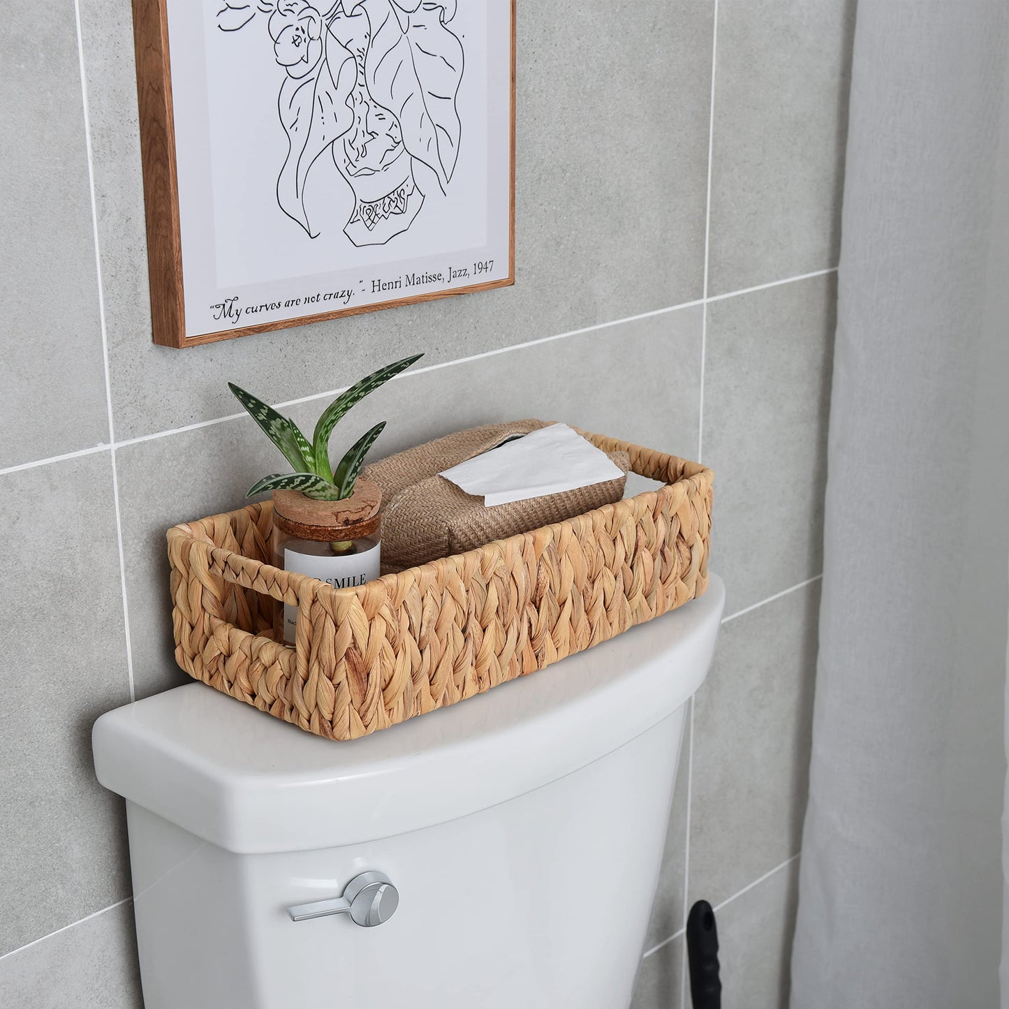 StorageWorks Water Hyacinth Basket for Toilet Paper, Wicker Baskets for Storage with Built-in Handles, 14 "L x 6 "W x 3 "H