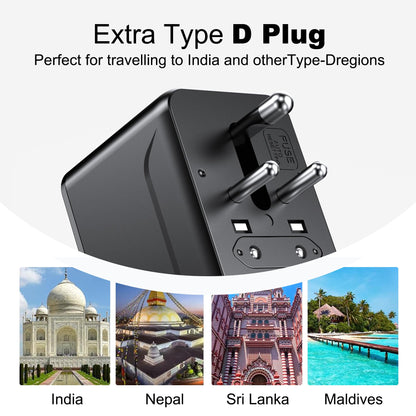 VYLEE Travel Adapter Worldwide, Universal Travel Plug Adapter with 2 USB C and 2 USB A, International Socket Adapter for USA, England, Japan, Maldives, Sri Lanka, Australia (Type A/C/D/G/I)